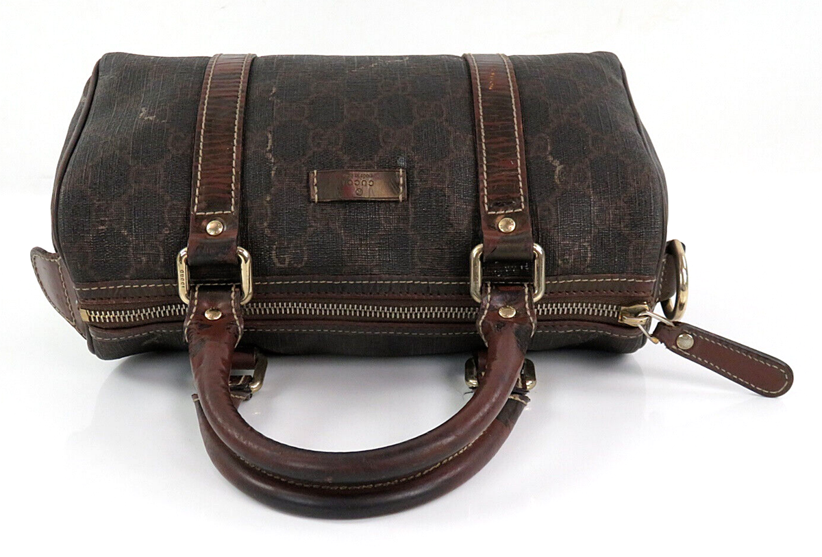 Auth GUCCI Chocolate Brown GG PVC Canvas & Leather Mini Auth GUCCI Chocolate Brown GG PVC Canvas & Leather Mini