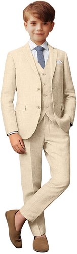 Boys' Suits Slim Fit Linen Suit Casual 3Pcs Suits for Boys Summer Beach Outfits - Picture 7 of 37
