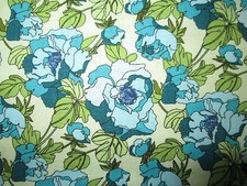 BLUE TEAL ROSES SHADED ROSE LIGHT GREEN CREAM COTTON FABRIC BTHY