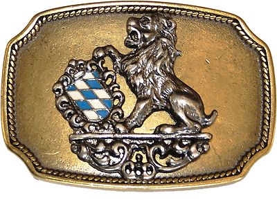 Gürtelschnalle Buckle 4farbige Schließe mit Löwe und Bayern Wappen