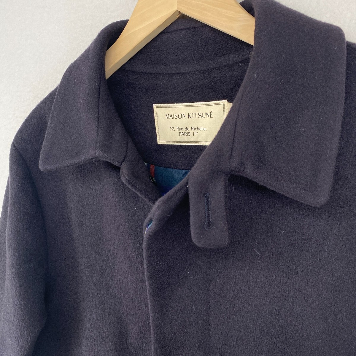 MAISON KITSUNE Coat Mens M Cashmere Overcoat Jacket Plaid Lined