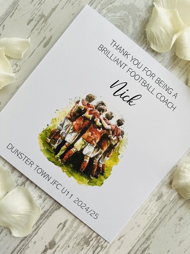 Personalised Football Coach Card, Thank You Card, Manager, Red Shirt, Huddle - Picture 2 of 3