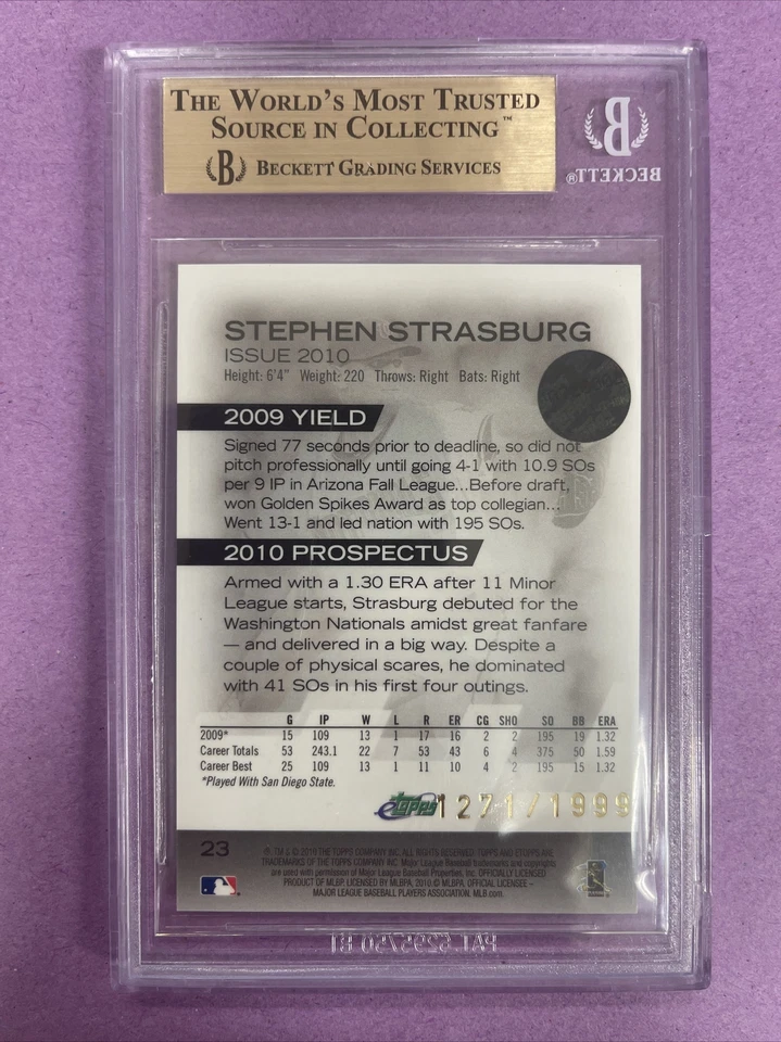 (4) 2010 E-Topps/Finest/206/Update Stephen Strasburg RC Rookie /1999 BGS 9.5 LOT - Image 3 of 4