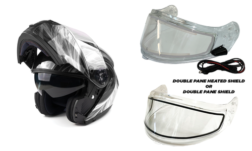 New Modular Snowmobile Helmet Electric OR Dual Shield Black White Adult  - Picture 1 of 12