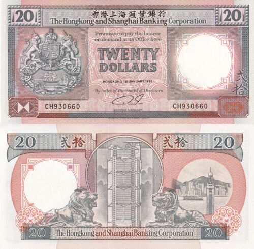 Hong Kong 20 Dollars 1991 P 197b UNC HSBC NR - Zdjęcie 1 z 1