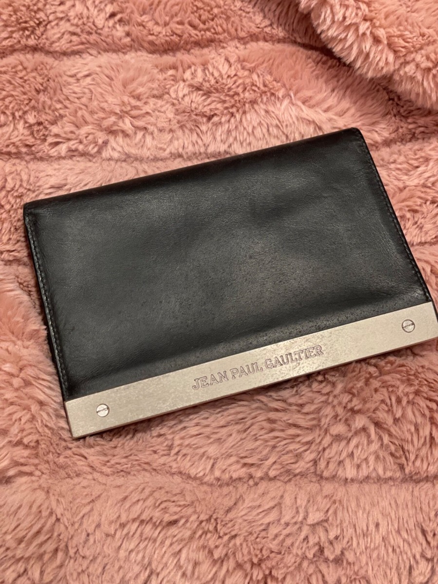 Vintage 90s Jean Paul Gaultier JPG Black Leather Wallet Stainless