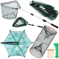 Windyun 3 Pcs Foldable Fishing Net Fishing Landing Net with Telescoping Pole Han
