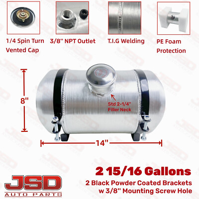 2.9 Gallon 8x14 Center Fill 3/8 NPT Aluminum Spun Gas Tank Fuel Tank For Hot Rod