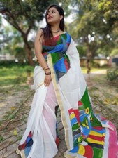 "Traditional Kerala Cotton Saree  Authentic Handloom Sari"