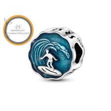 Surf Blue Bead Charm, Sea Charm, Round Surf Charm, Silver Charm, Women Gift