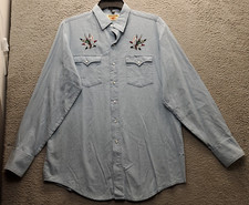 VTG Authentic Western Youngbloods Shirt Mens L Blue Collar Long Sleeve Pear Snap