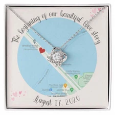 Our First Date Anniversary Necklace Gift,Personalized Map,Anniversary, 10 Year A