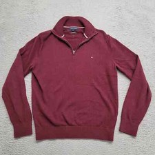 Tommy Hilfiger Sweater Mens Large Maroon Pima Cashmere Long Sleeve 1/4 Zip