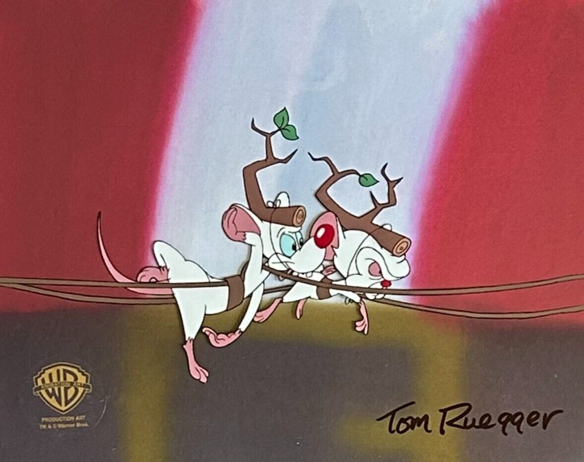 Tom Rueger TOM RUEGGER rare PINKY & THE BRAIN cel SIGNED A1 Christmas Special WB ...