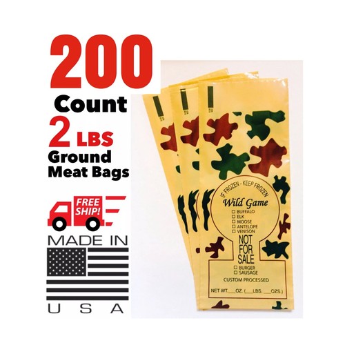 PORK SAUSAGE GAME GROUND MEAT FREEZER CHUB CAMO BAGS 2LB SIZE FREE