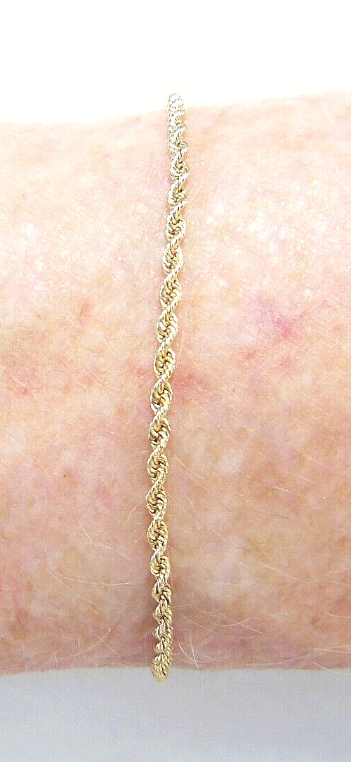 Solid 14K Solid Yellow Gold Woven Rope Bracelet 7" - image 7