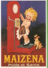 AUZOLLE carte postale MAIZENA  poids et santé-DESSIN: Bébé  pèse  balance+chien