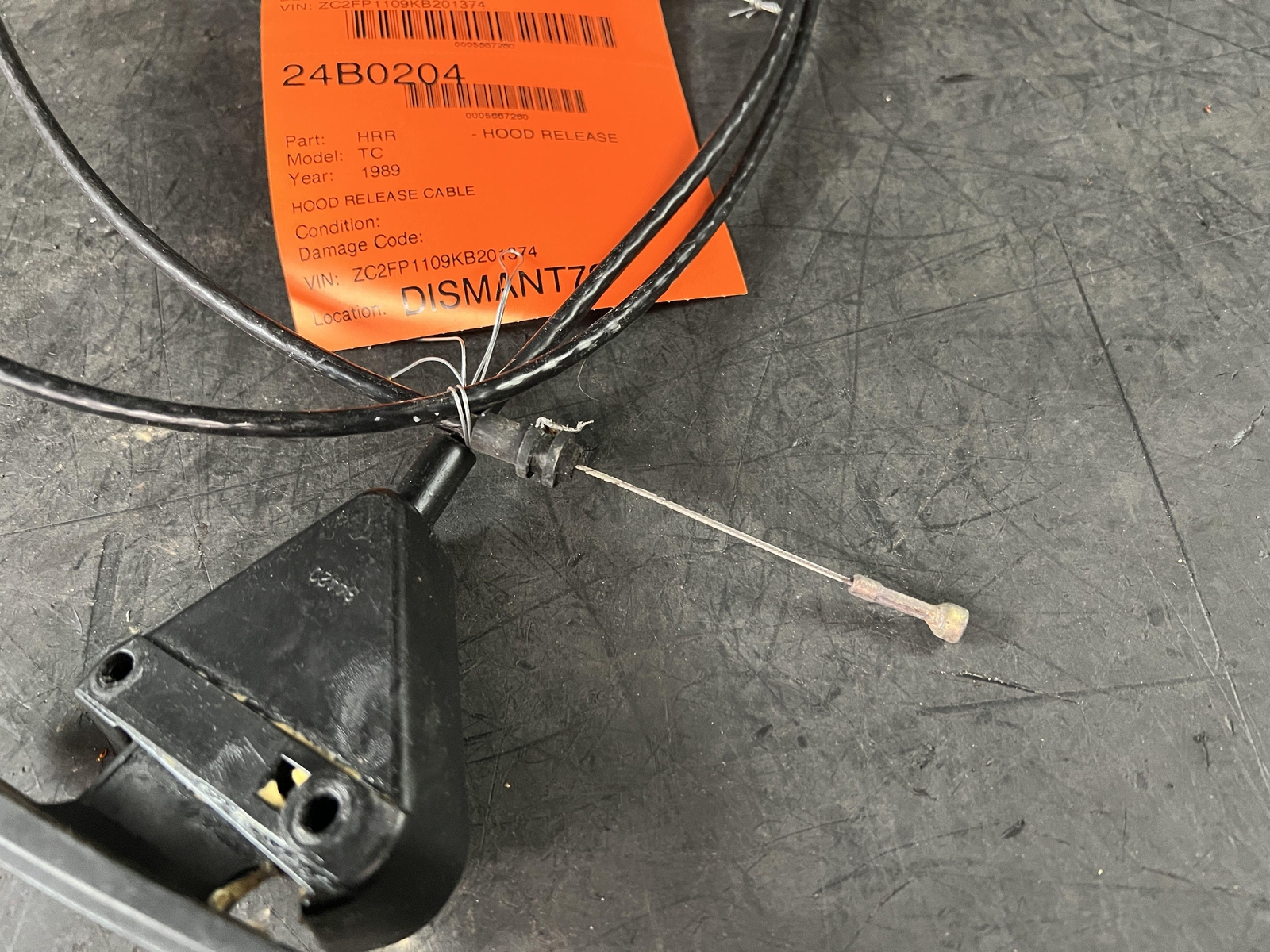 89-91 CHRYSLER TC MASERATI HOOD RELEASE CABLE