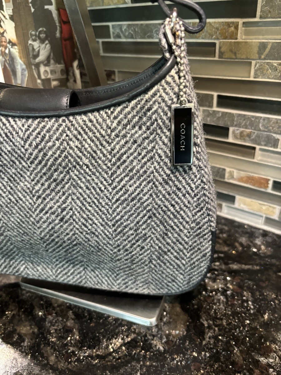 Vintage COACH Girlie Boucle Hobo Herringbone Wool Leather Handbag 