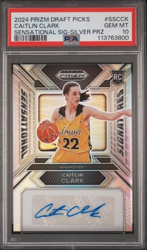 2024 Panini Prizm Draft Caitlin Clark RC Auto PSA 10 Sensational Signatures