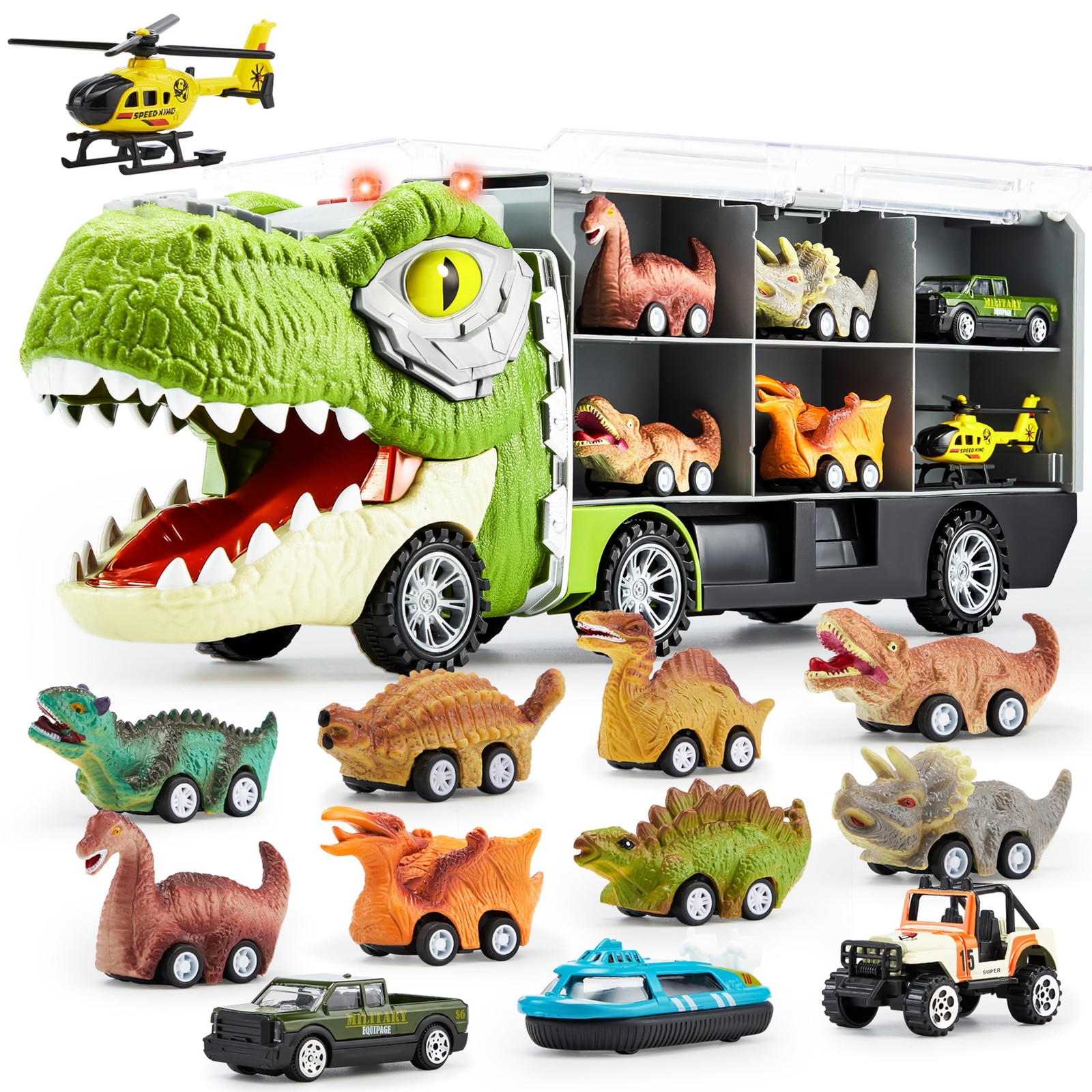 JOYIN Dinosaur Truck Toys for Kids Age 3-8 12 Pull Back Car Vehicles Transport