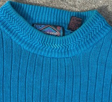 Womens Blue Ribbed Mock Neck Knit Sweater Pullover