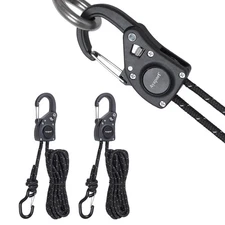 Rope Tie Down Ratchet with Carabiner Clip 1/4" x 12' Rope Cord Tightener Heav...