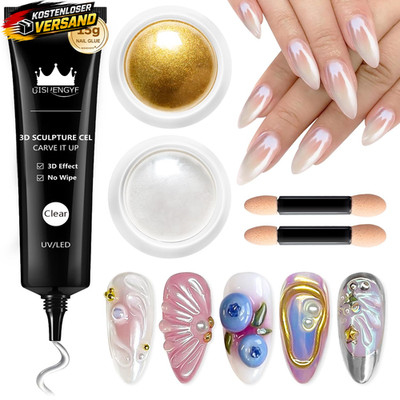 3D Gel Nagelset mit Chrome Pulver und Nägeln für kreative Nail Art