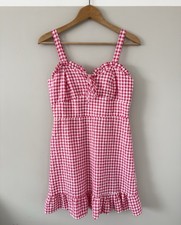 Nobody’s Child Pink and White Gingham Checkered Mini Dress Frill Hem Size 10