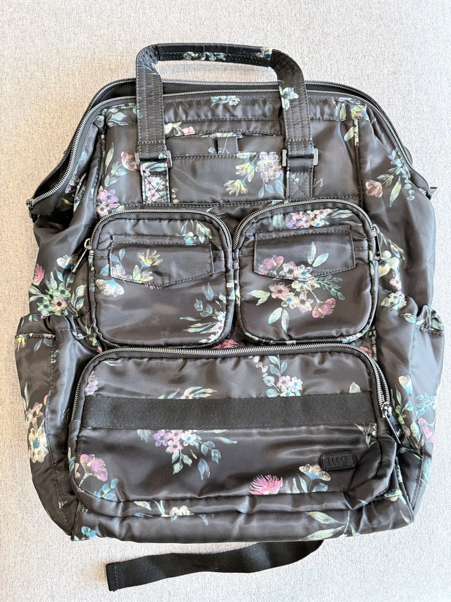Lug Via 2 3-in1 Floral Backpack Tote Black Travel Carryall 