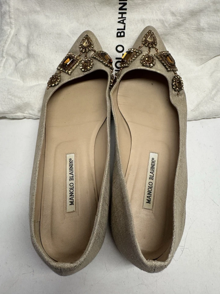 Manolo Blahnik Itália Hangisi balé enfeitado com joias de ouro 42 UE, EUA 11 - Imagem 2 de 4
