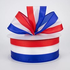 2.5" Satin Red, White Blue Stripe Ribbon 10Yards
