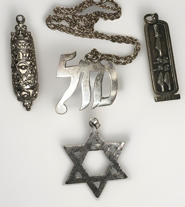 Vintage Sterling Silver Lot All Judaica Jewelry Pendants Chain Jewish Letters+C!
