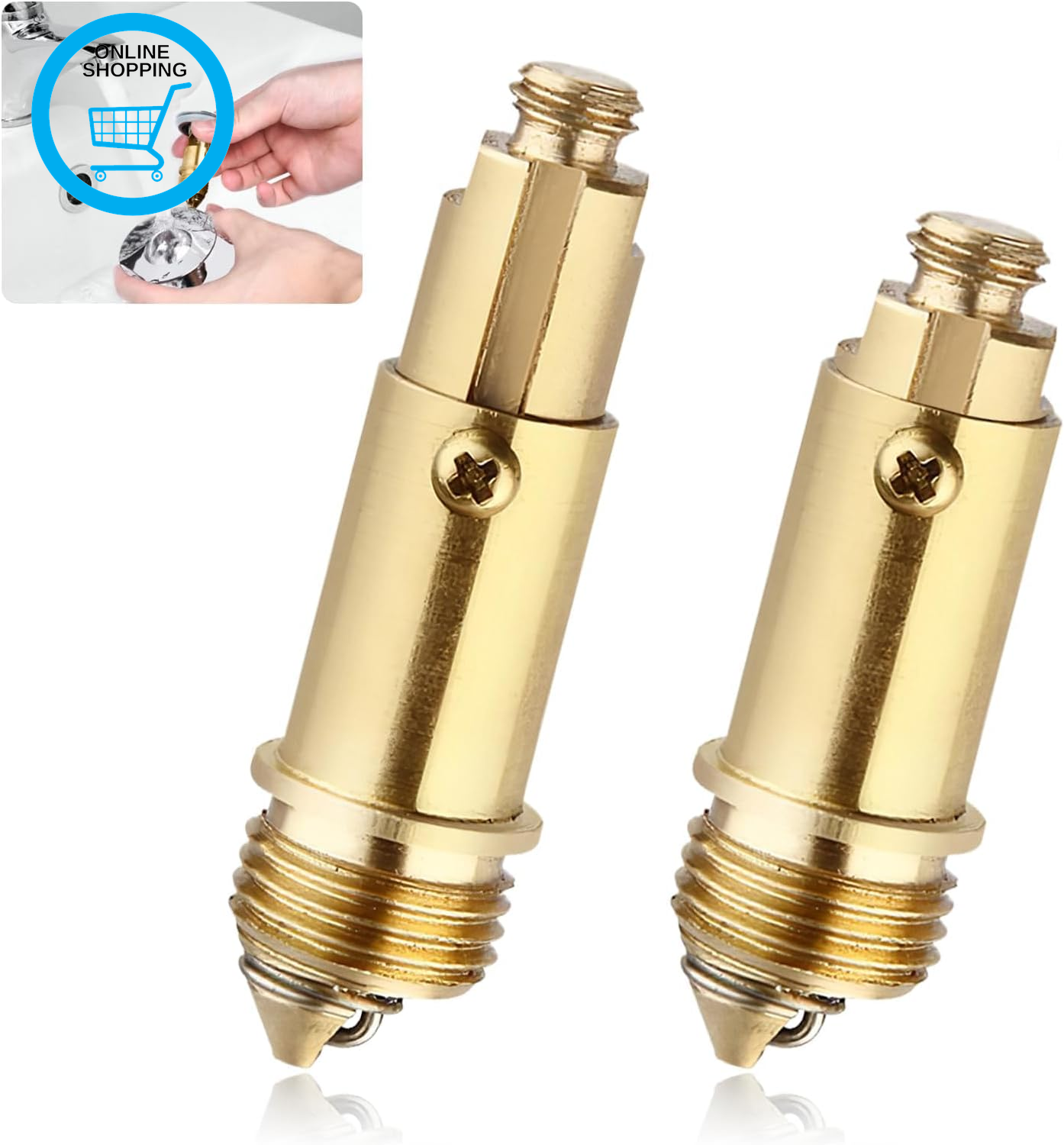2PCS Sink Bath Pop up Click Clack Brass Plug Bolt, Basin Click Clack Waste Inter