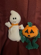 2 TY Beanie Babies HALLOWEEN LOT 1998 PUMKIN pumpkin 1995 SPOOKY Ghost