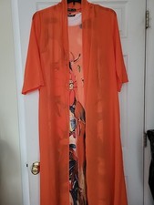 NoraCora Sleeveless Orange Floral Maxi Dress w/Long Cover ~ size Large 