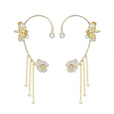 2Pcs Dainty Butterfly Ear Cuffs for Women,Shining Rhinestone Tassel Chain Dangle