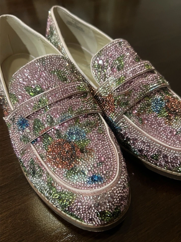 Betsey Johnson Womens Aron Rhinestone Flat Loafers Pink Floral - Size 8W - Image 4 of 4