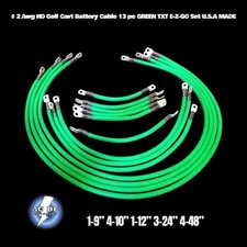 # 2 Awg HD Golf Cart Battery Cable 13 pc GREEN TXT E-Z-GO Set U.S.A MADE