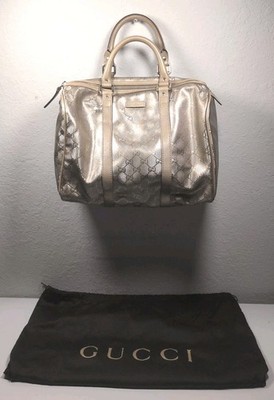 Gucci GG Medium Joy Gold Coated Canvas Fabric Boston Bag Tote