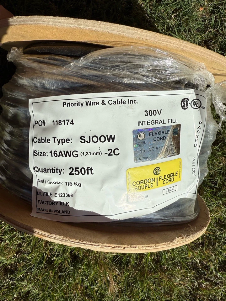 SJOOW 300V Priority Wire E123366, 250' 3/C 16 AWG Cord - Image 2 of 2