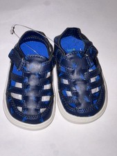 Navy Fisherman Sandals Hook & Loop Faux Leath...