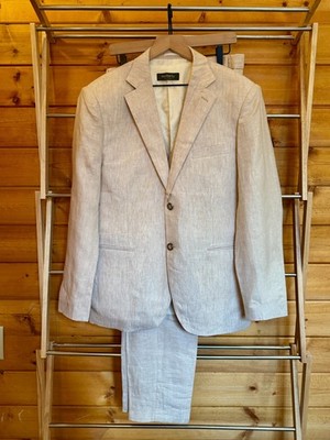 NWT Men's Hockerty Dark Beige 100% Linen Essential 3 Piece Suit - Handmade