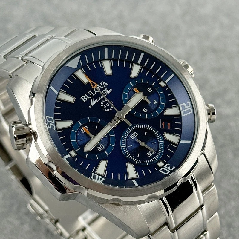 Bulova Marine Star 96B256 Blue Dial Men's Quartz Watch Stainless Steel 43mm - Image 4 of 4