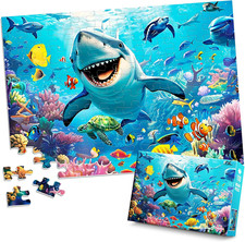 100Pcs Puzzles for Kids Ages Grinning Shark Marine Life Jigsaw Puzzles Old Col