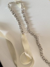 Bridal Rhinestone Crystal Wedding Sash Belt Ivory Ribbon Slim Dress Belt Elegant