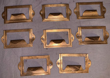 Nice Set of  8  Antique  Brass  Label Holder  Drawer Pulls