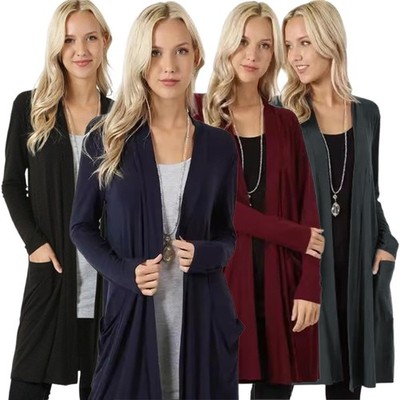 Damen Langarm Strickjacke Cardigan Herbst Langshirts Mantel Outwear Casual