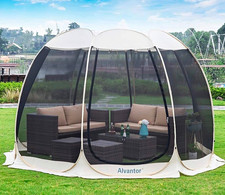 Alvantor Pop-up Round Gazebo Screen House with Mosquito Netting, Beige/Black