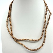 Vintage Brown Marbled Earth Tone Bead Strand Necklace Long Layered Retro Boho